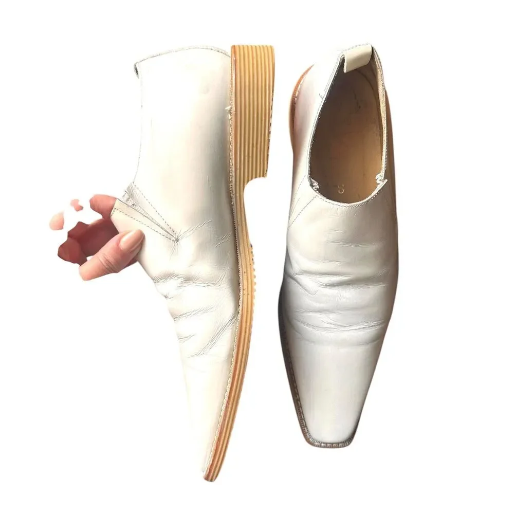 COMME DES‎ GARCONS Square Toe Leather Loafers White Sz 24.5 (US 7.5)